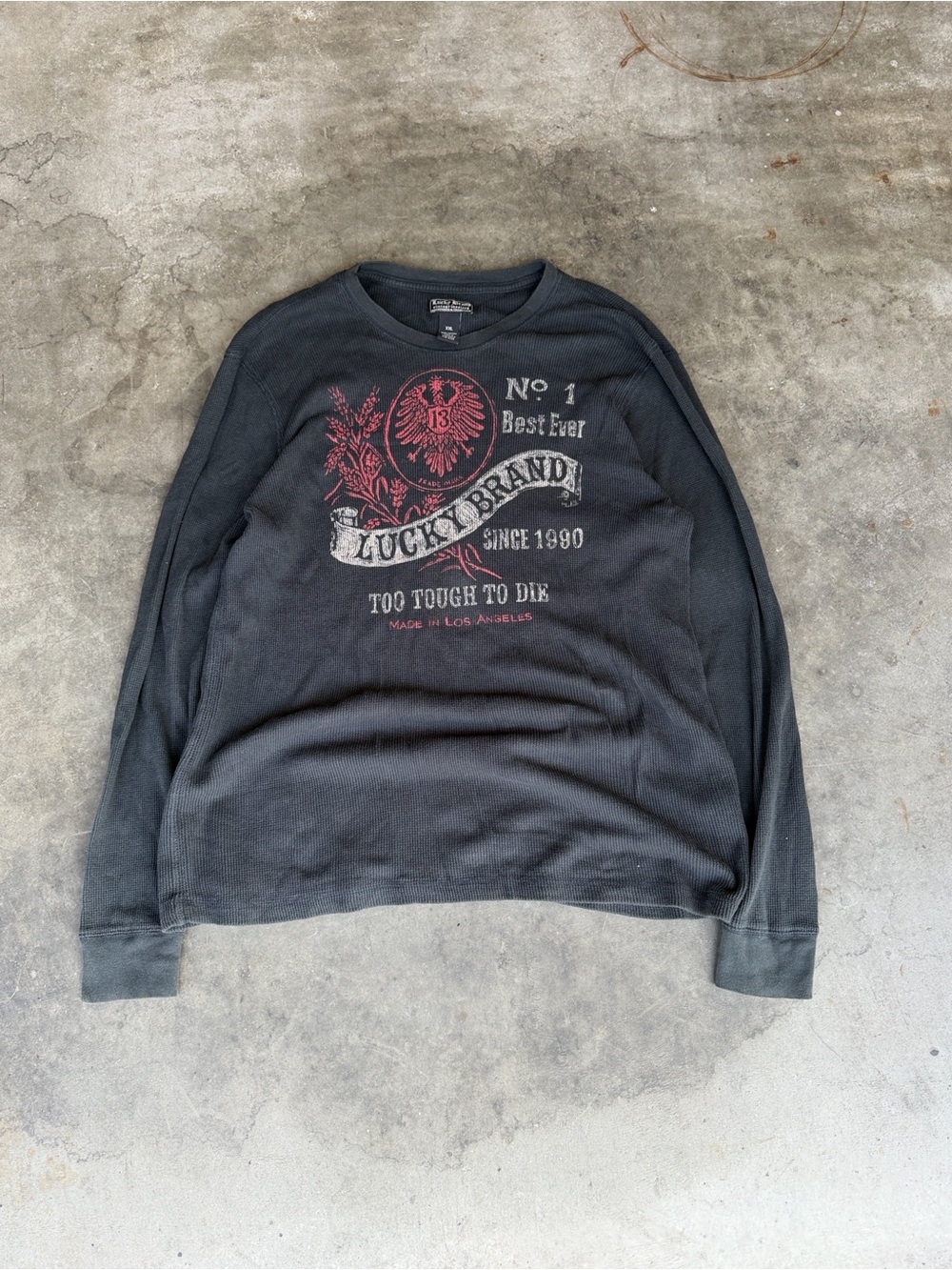 Lucky Brand Vintage Inspired Mens Graphic Long Sleeve Thermal 2XL Black Logo